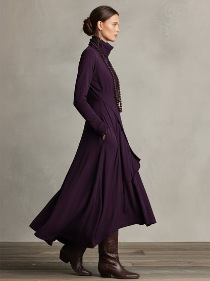 Bohemian draped turtleneck maxi dress jumper for women | Elowen -5