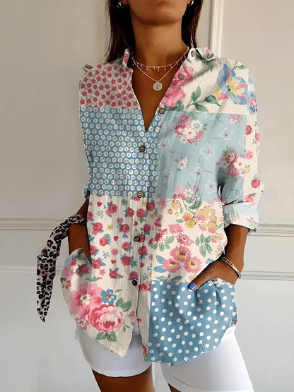 Shirt button-up printed floral blouse for women | Myrtille -3