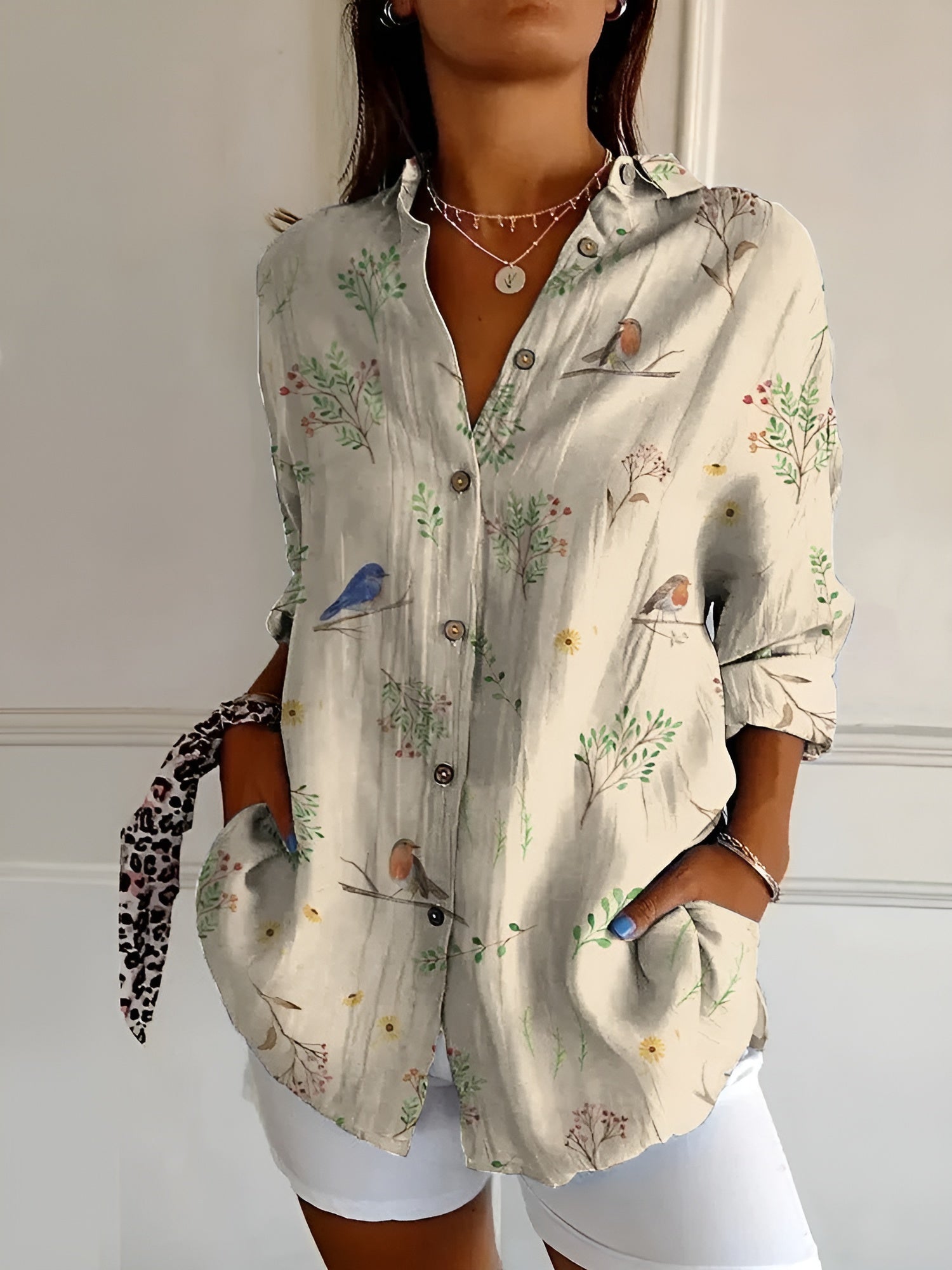 Shirt button-up printed floral blouse for women | Myrtille -5