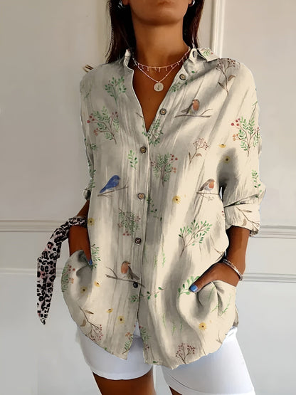 Aurelle Myrtille floral button-up blouse for women