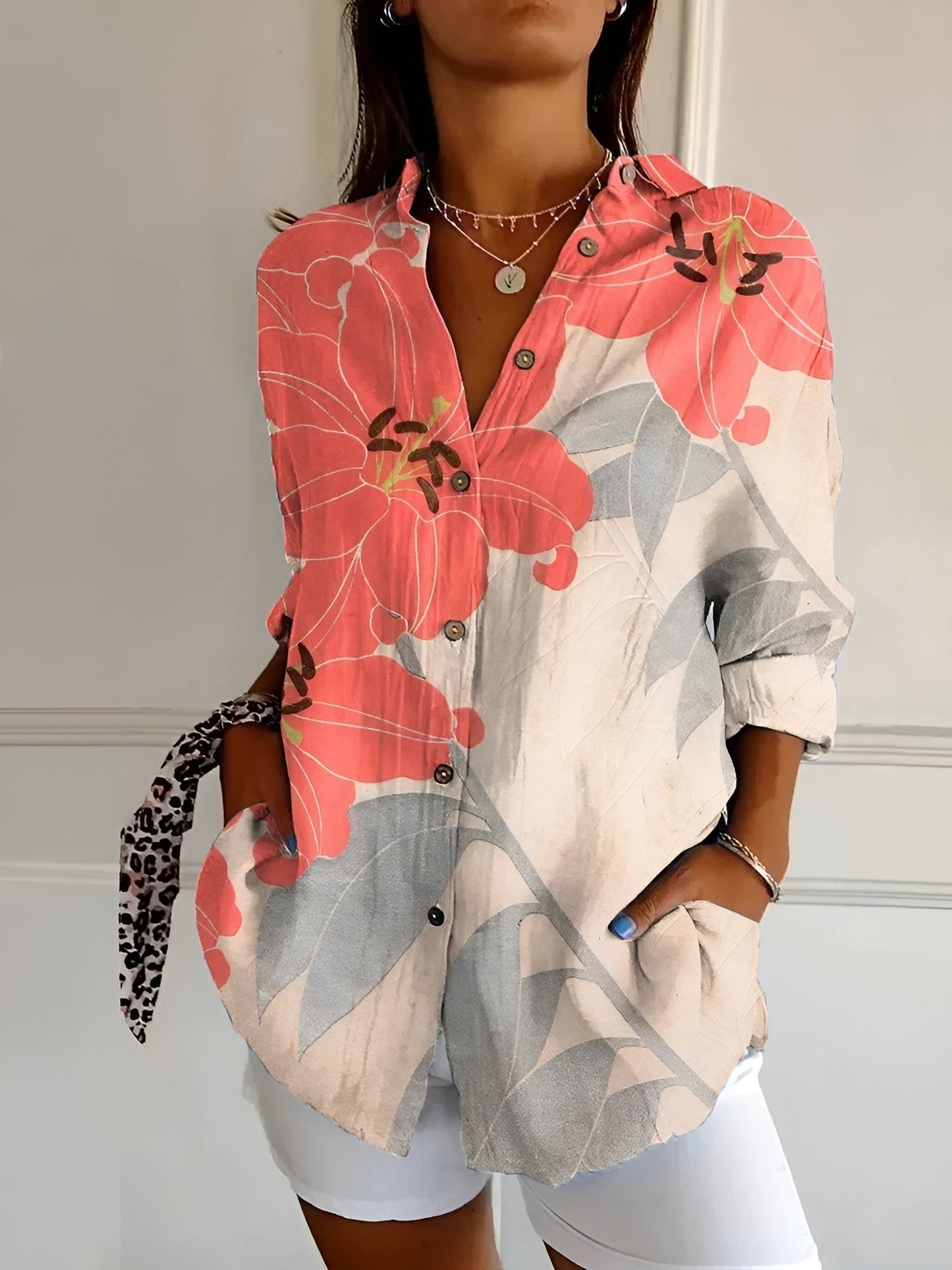 Aurelle Myrtille floral button-up blouse for women