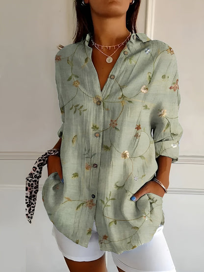 Aurelle Myrtille floral button-up blouse for women