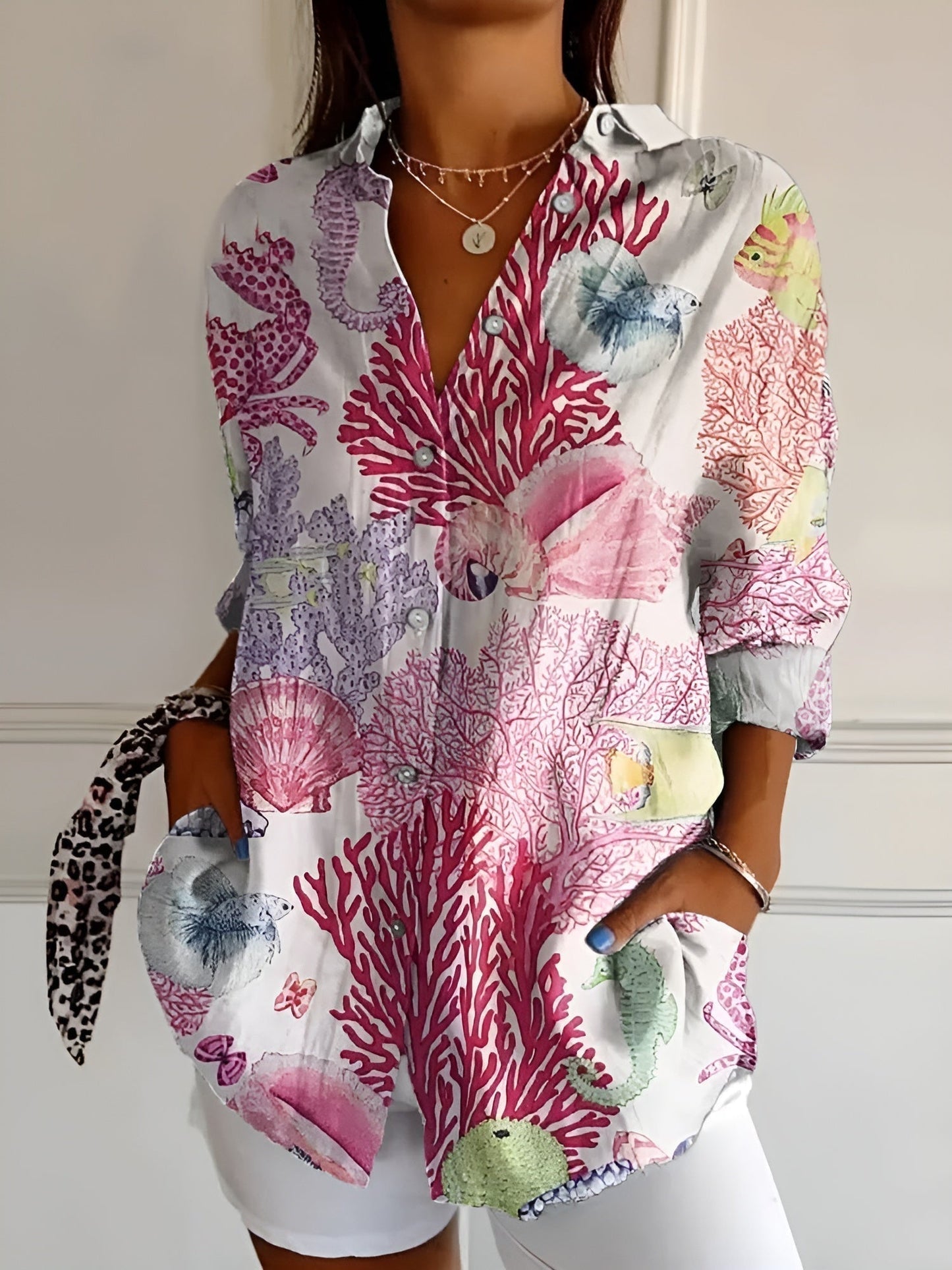 Aurelle Myrtille floral button-up blouse for women