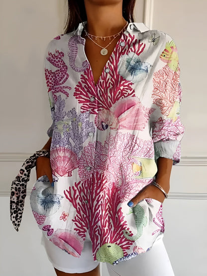 Aurelle Myrtille floral button-up blouse for women