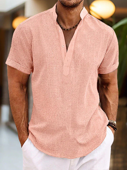 Short sleeve henley collar shirt for men | Arlo -1