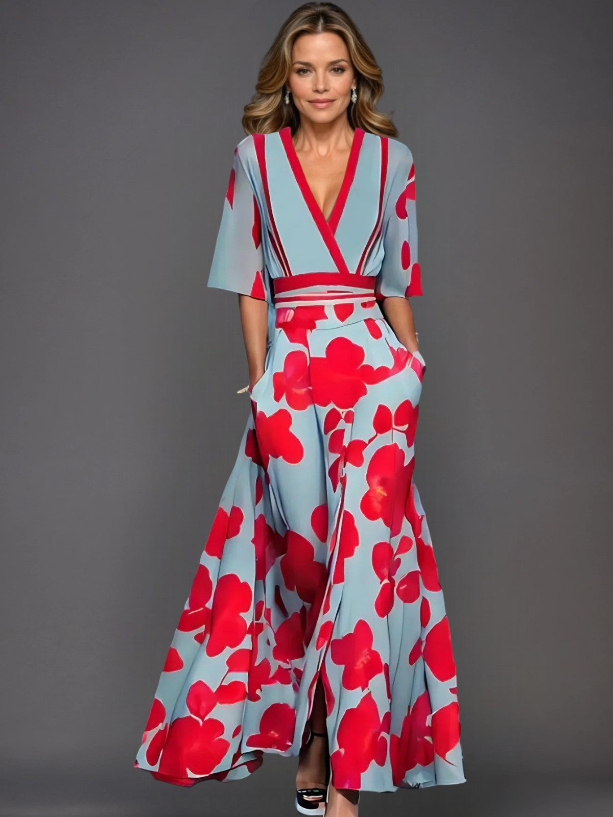 Classic floral V-neck maxi dress for women | Zoe