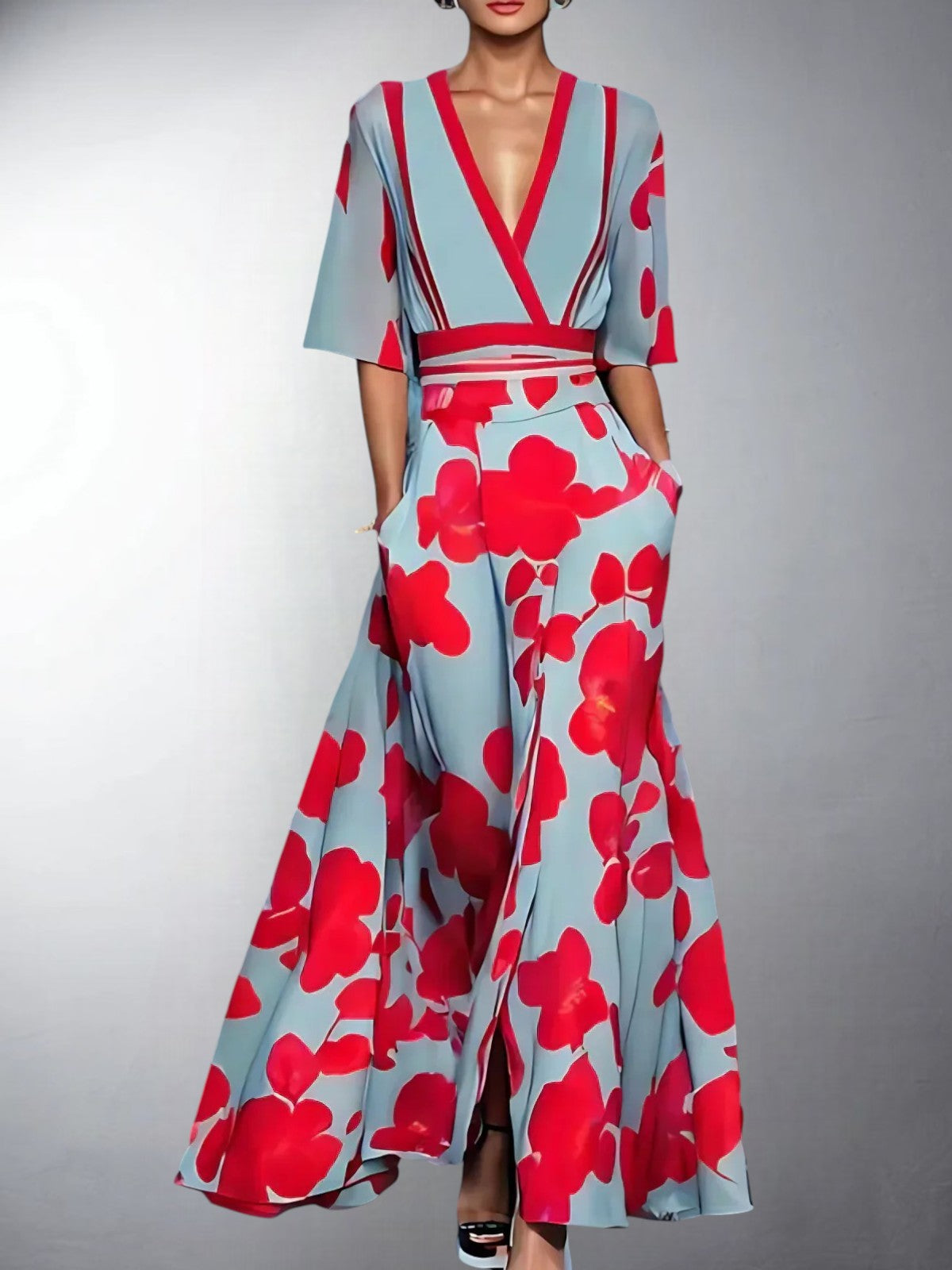 Classic floral V-neck maxi dress for women | Zoe