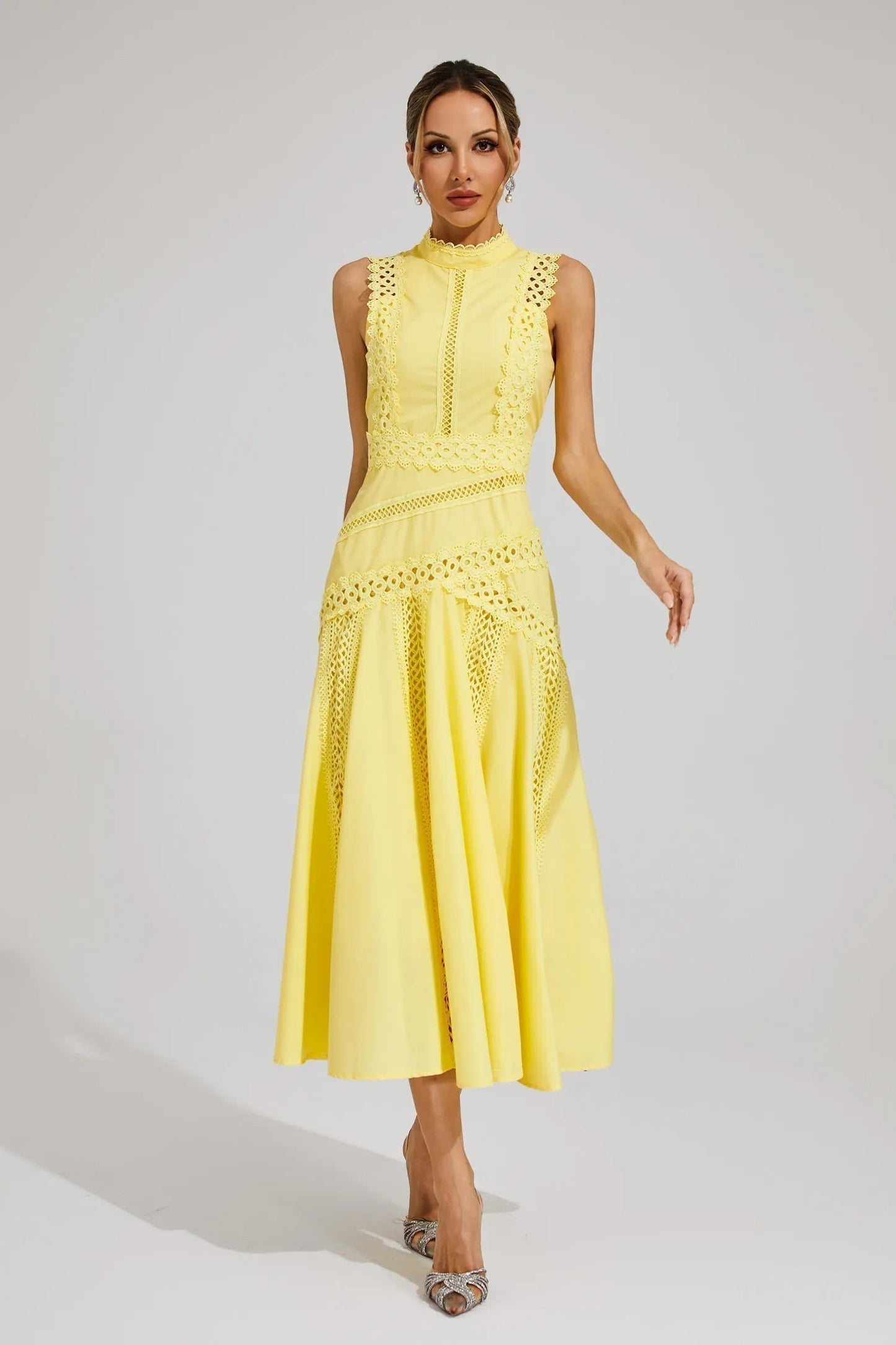 Sleeveless lace midi wedding guest dress for women | Olivia -1