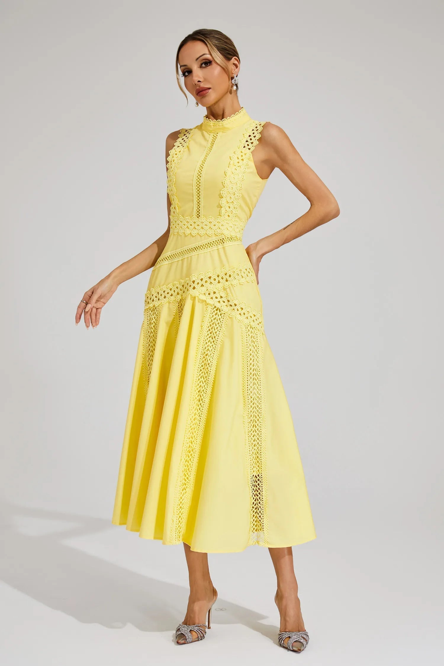 Sleeveless lace midi wedding guest dress for women | Olivia -2