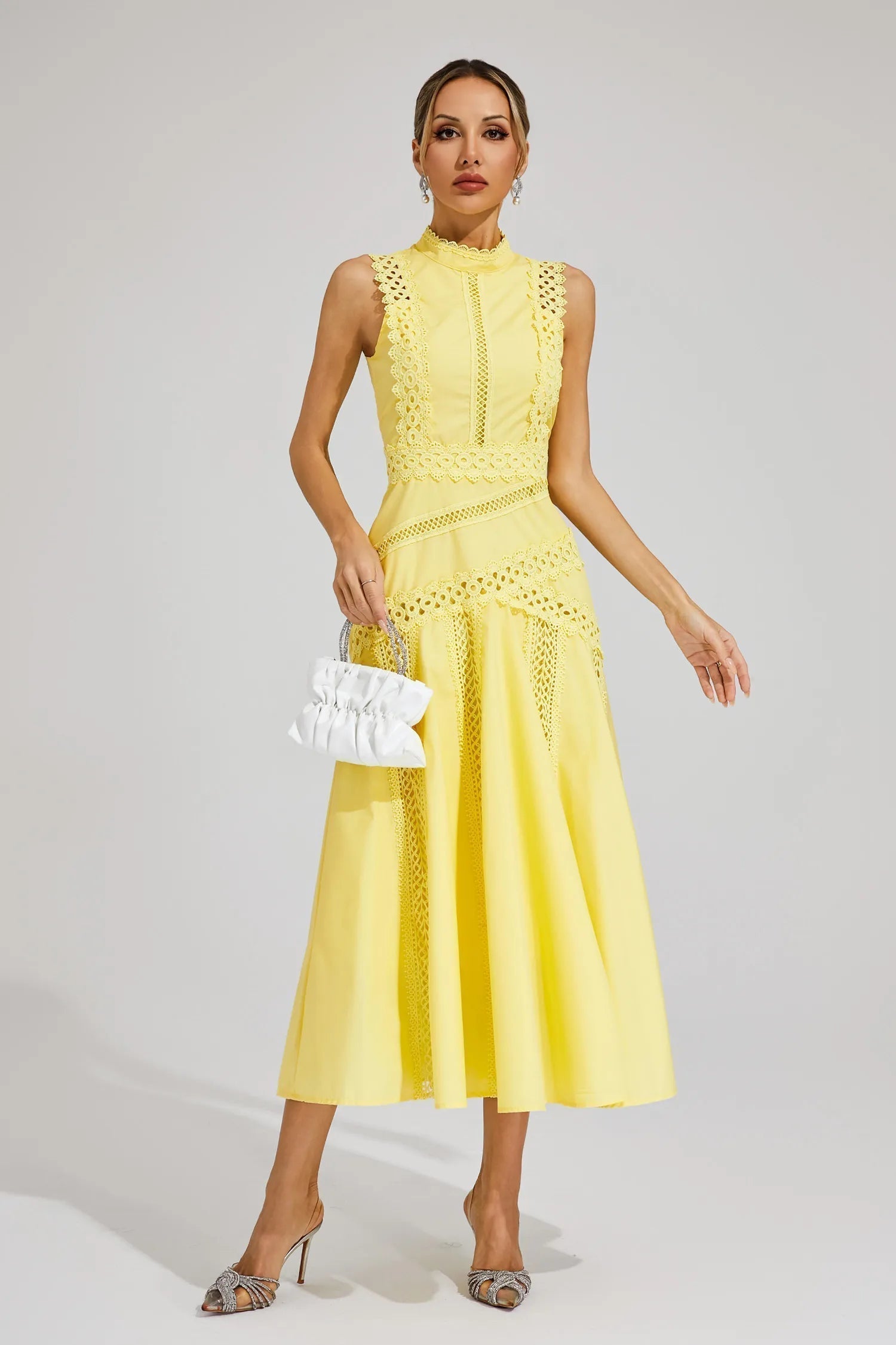 Sleeveless lace midi wedding guest dress for women | Olivia -3