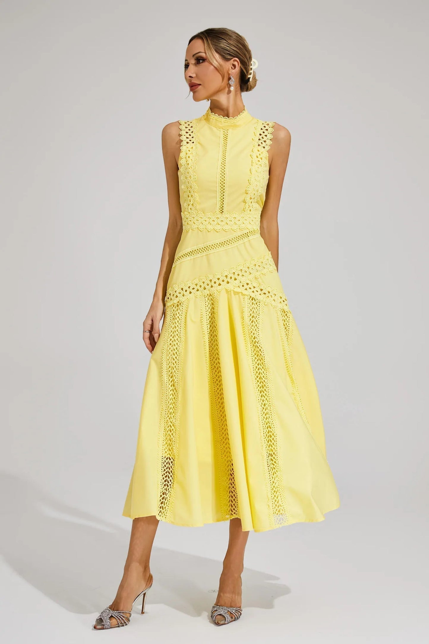 Sleeveless lace midi wedding guest dress for women | Olivia -4