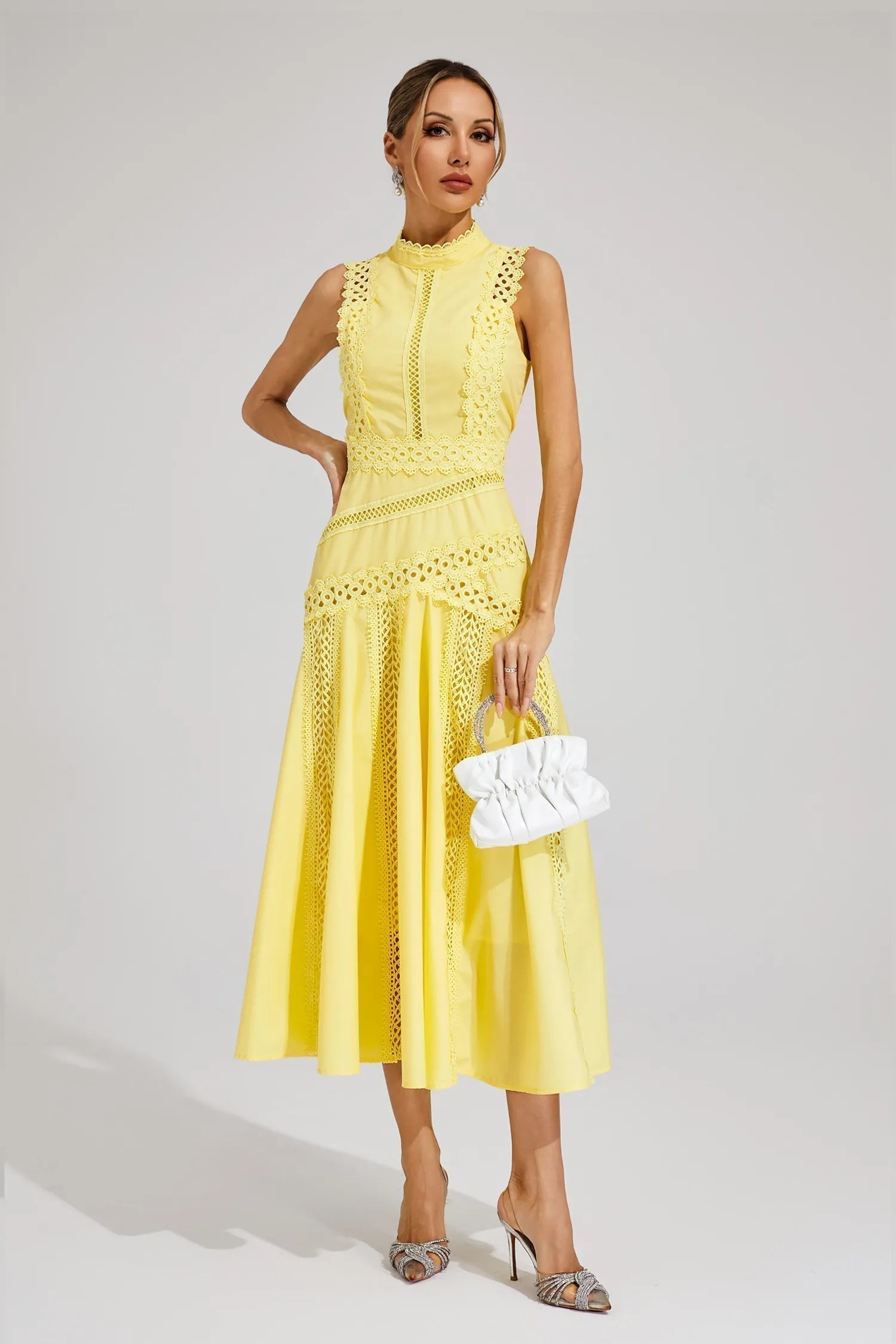 Sleeveless lace midi wedding guest dress for women | Olivia -5