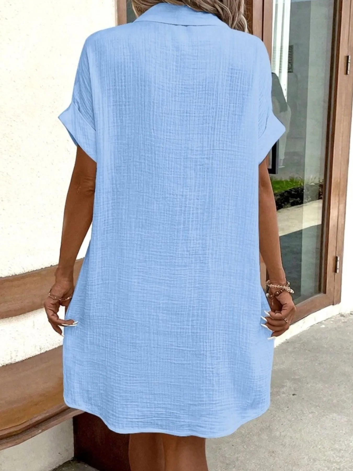 Casual shirt mini dress pockets for women -10