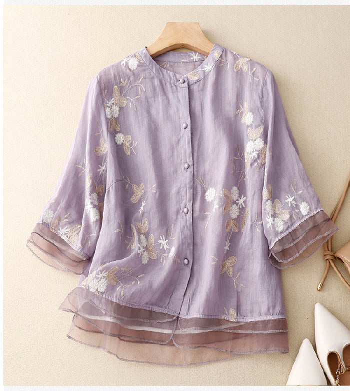 Embroidered cotton top blouse for women | Eloise -7