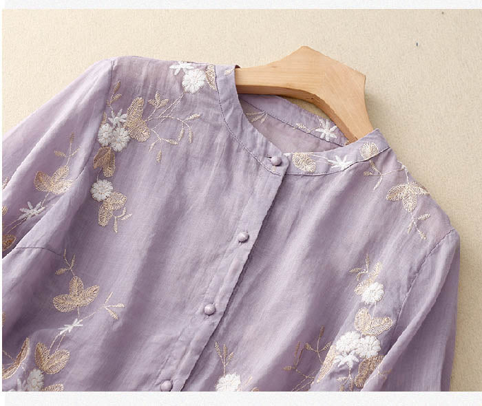 Embroidered cotton top blouse for women | Eloise -6