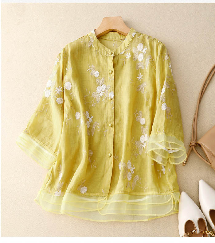 Embroidered cotton top blouse for women | Eloise -8